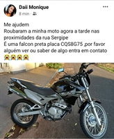 A dona da moto Honda/Falcon relatou que o veículo foi furtado por volta de 15h30 na rua Sergipe, nas proximidades da rua Goiás  (Foto: Divulgação) 