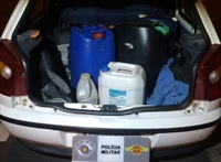 Galões apreendidos pela polícia com a gasolina (Foto: Divulgação/Polícia Rodoviária)