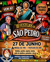 III Festejos de São Pedro acontece hoje com entrada franca