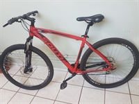 Infrator estava na posse de uma bicicleta South, aro 29”, de cor vermelha (Foto: Divulgação/Polícia Militar) 